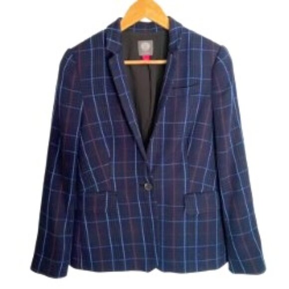 Vince Camuto Navy Plaid Blazer Jacket 4 - Picture 1 of 5